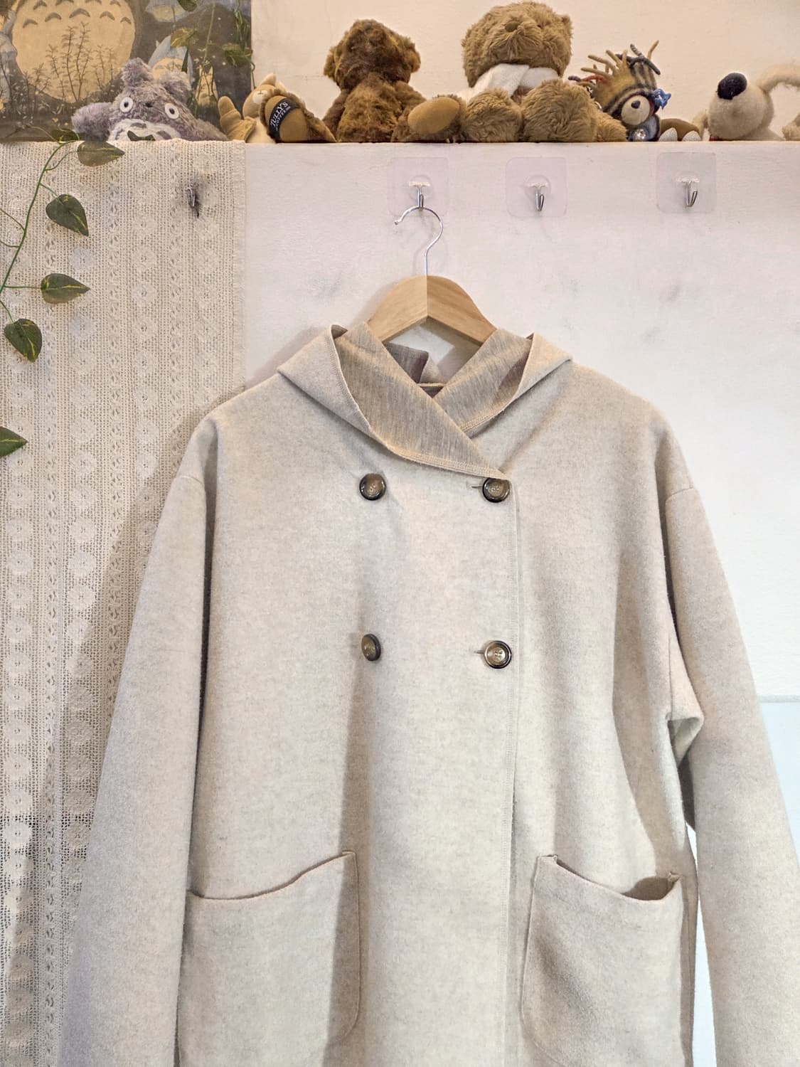 더블버튼 후드 롱 코트 상품이미지2