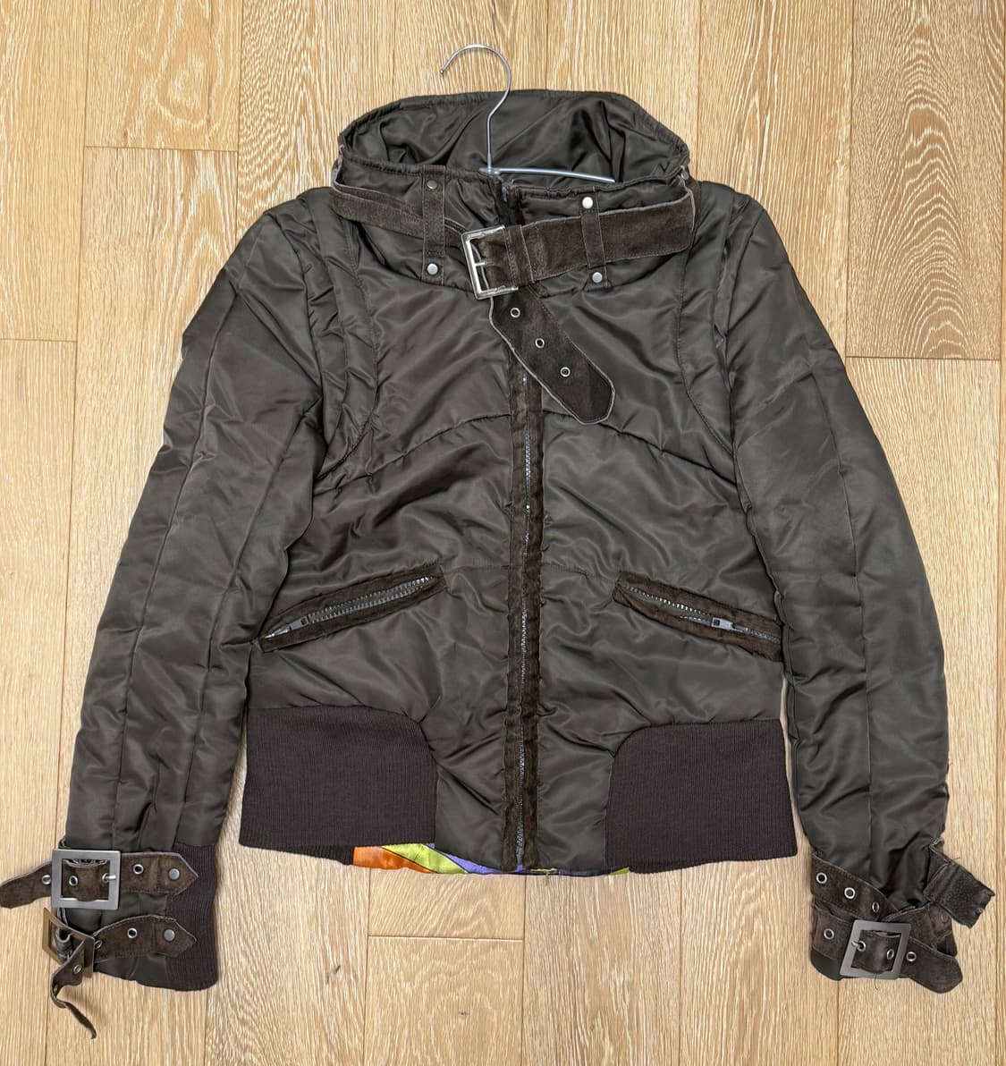 카키 버클 패딩자켓 상품이미지1