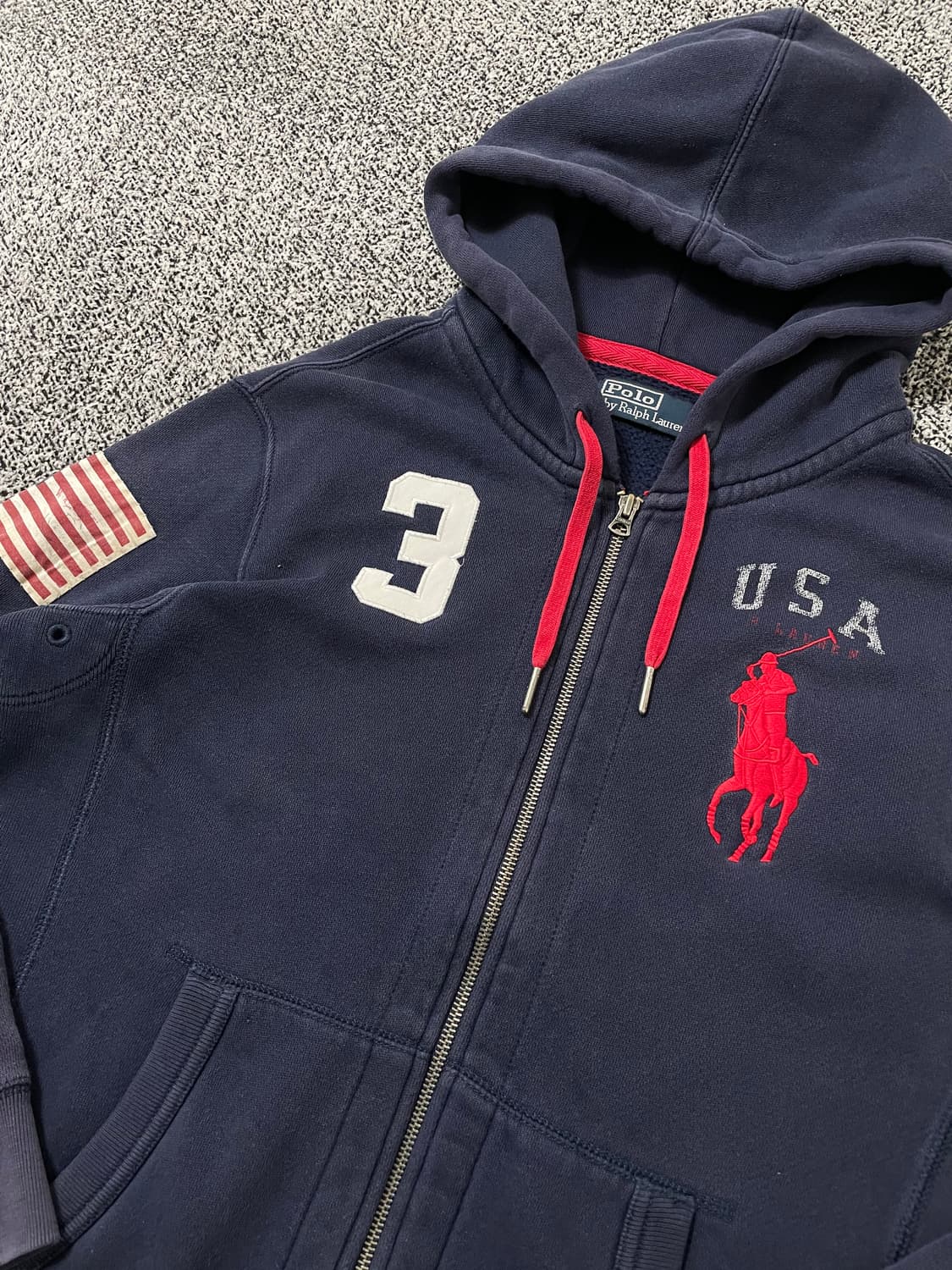 빈티지9. 폴로랄프로렌 성조기 USA 후드집업 빅포니 로고 네이비 레드 상품이미지2