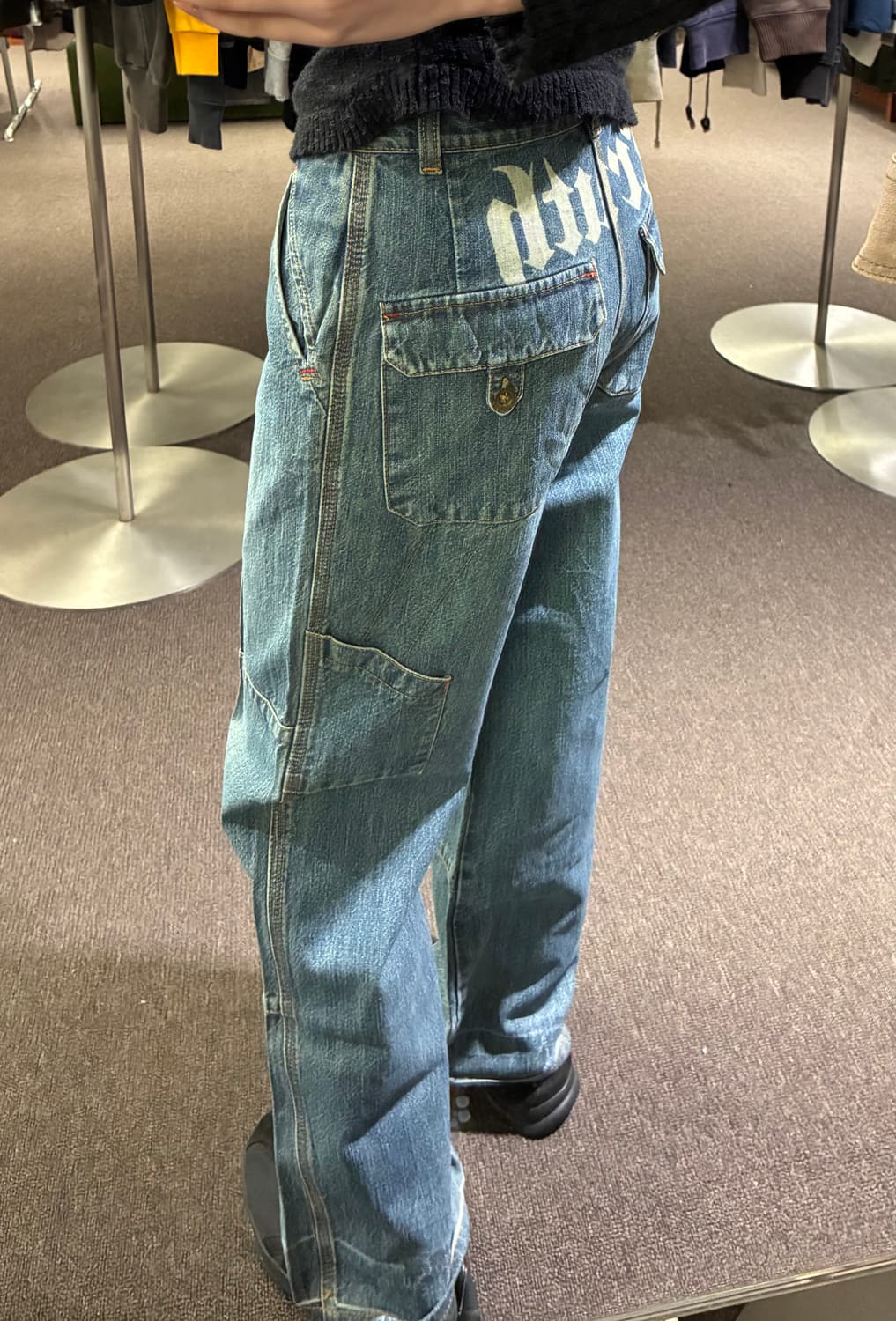OS)Japanese vintage 여성 레터링 포인트 와이드 데님팬츠 상품이미지1