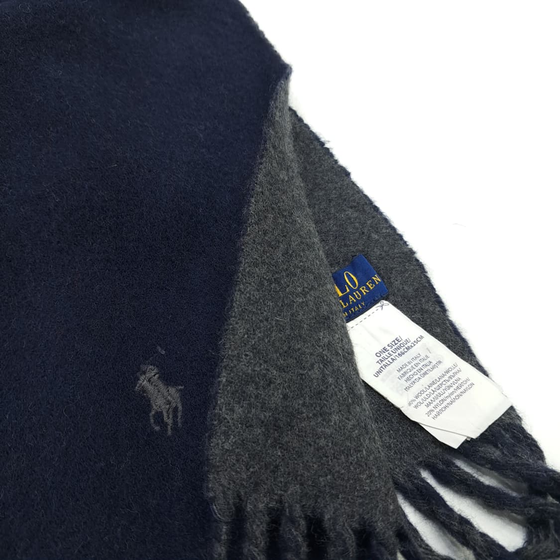 MX176 폴로 랄프로렌 네이비 그레이 울 양면 목도리 머플러 상품이미지4