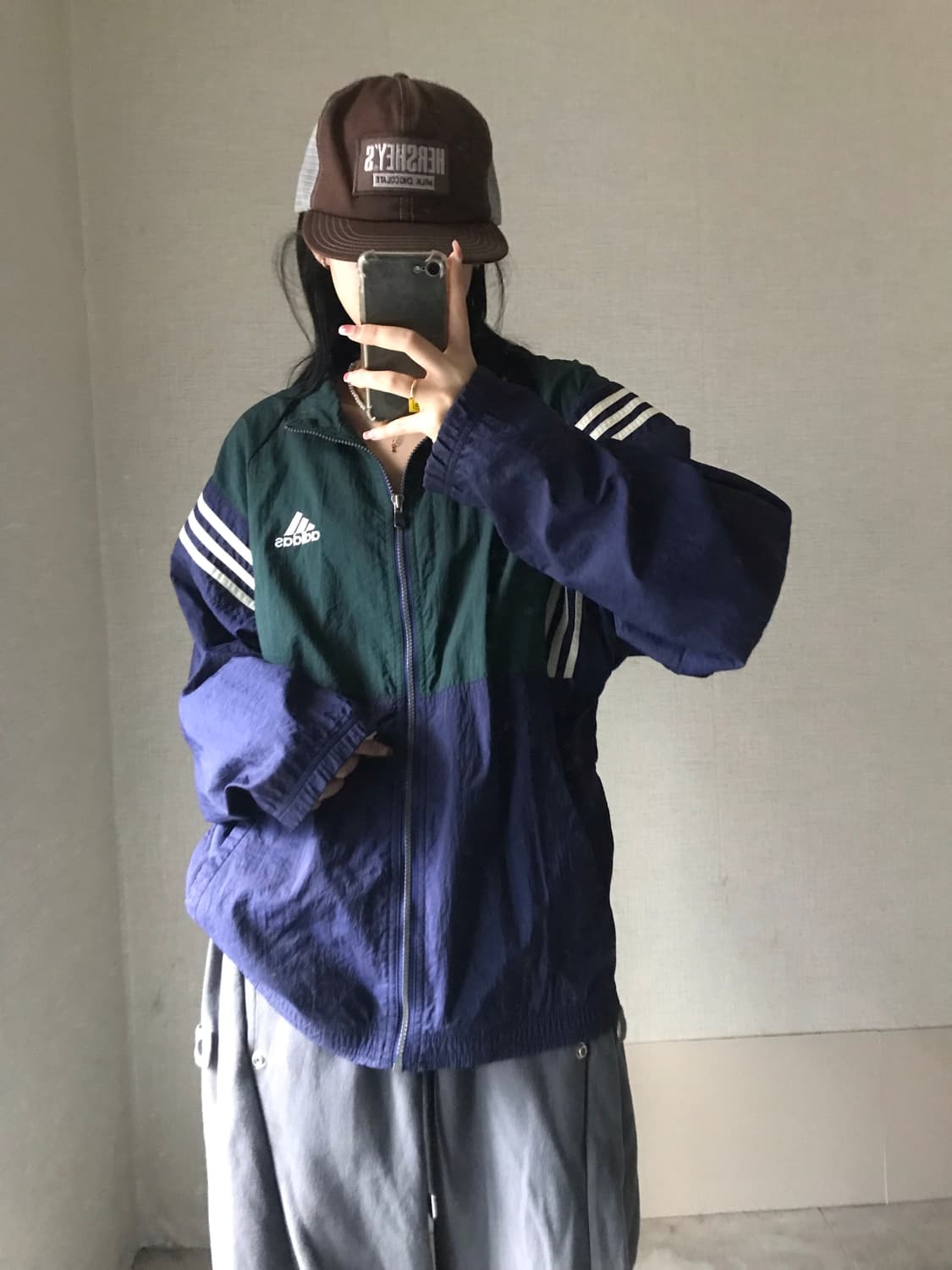 아디다스 올드스쿨 네이비 그린 바람막이 상품이미지2