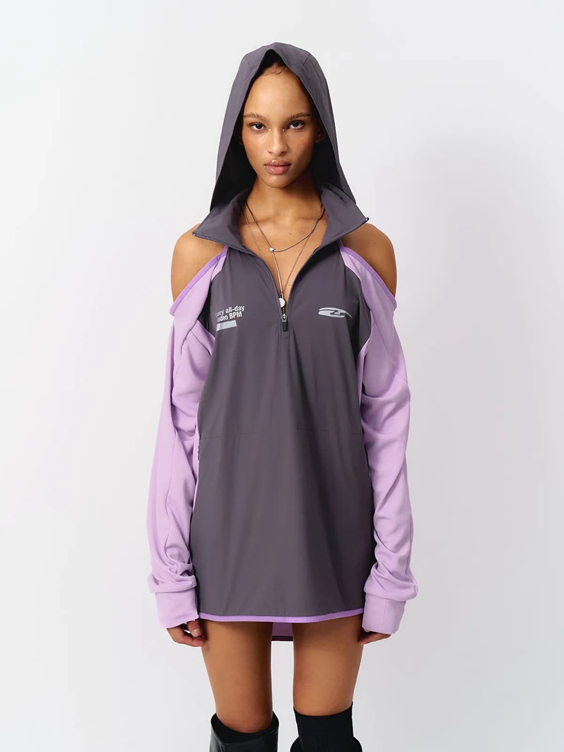 YEEL SPORTY OPEN SHOULDER HOODED GRAY  상품이미지1