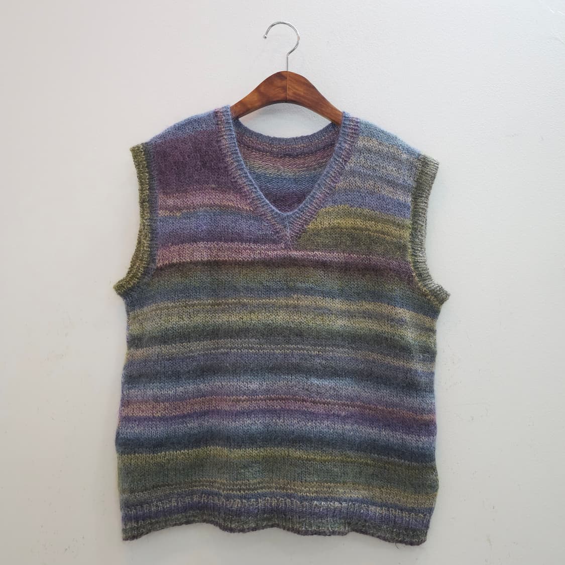 모헤어 멀티컬러 그라데이션 브이넥 니트조끼 베스트 일본빈티지 상품이미지1