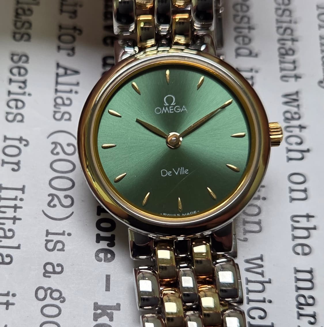 빈티지 오메가 드빌 18K콤비 올리브그린 2줄 콤비 슬림쿼츠 여성용 상품이미지10