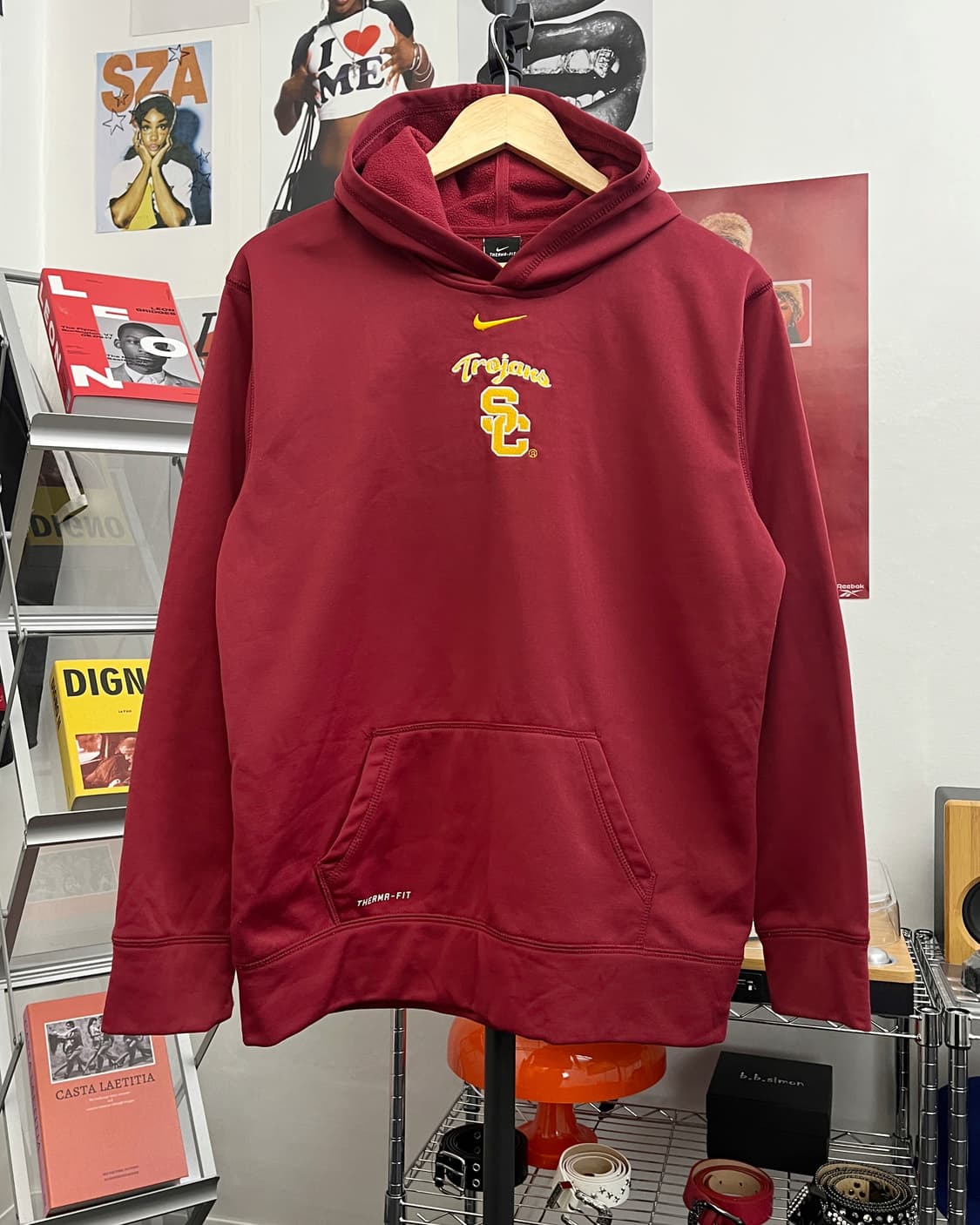 나이키 00s 컬리지 로고 버건디 후드티 상품이미지4