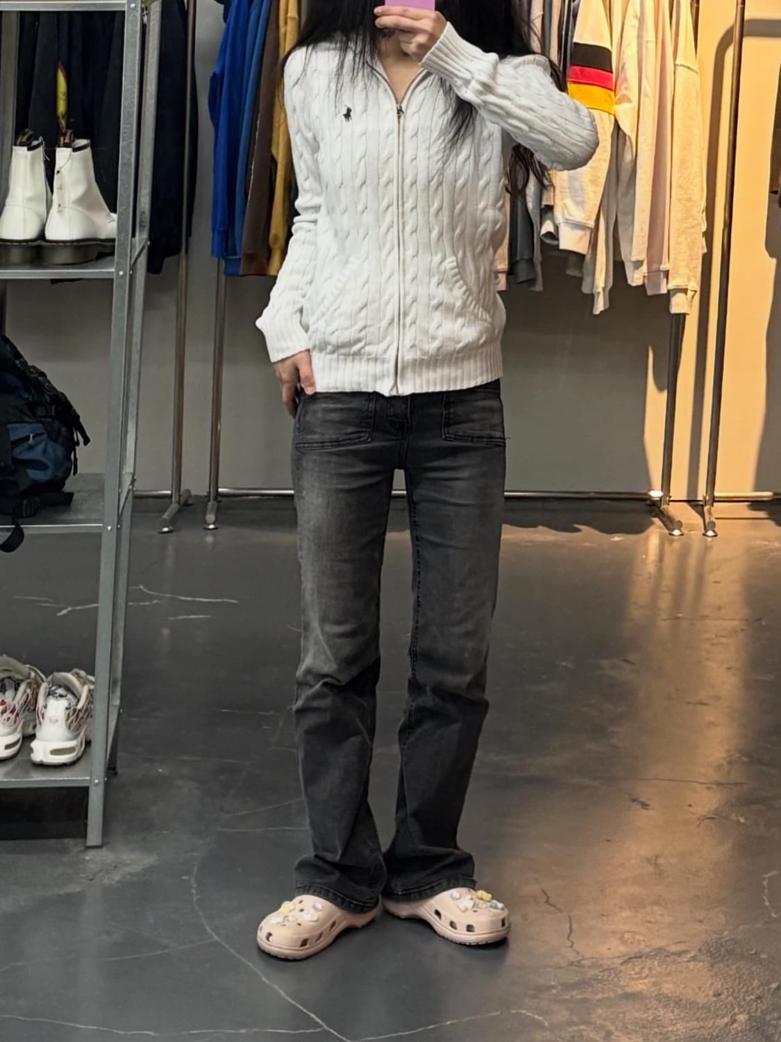 폴로랄프로렌 스포츠 포니로고 화이트 케이블 니트 후드집업 A2800 상품이미지1