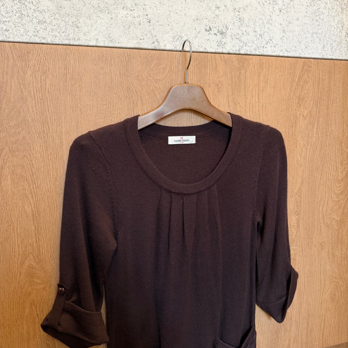 빈티지 롱 니트 소매 턴업 하트 버튼 디테일 루즈핏 브라운 상품이미지3