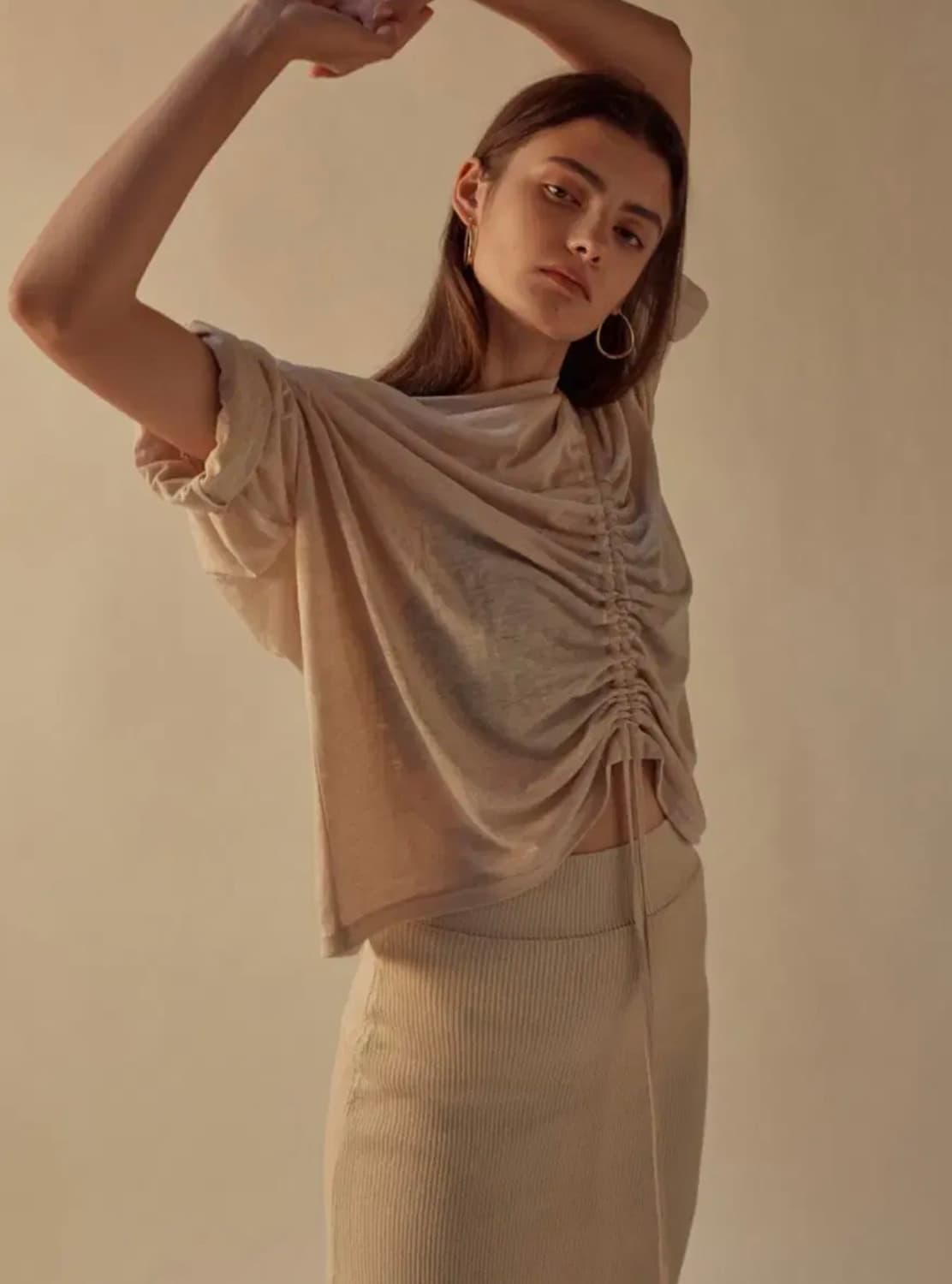 스컬프터 STRING LINEN 셔링 스트링 오프숄더 블라우스 티셔츠 탑 상품이미지3