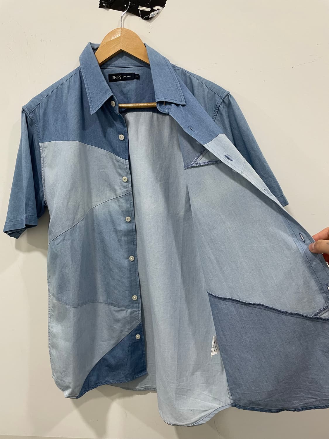 Ships 쉽스 패치워크 샴브레이 데님 반팔셔츠 상품이미지6