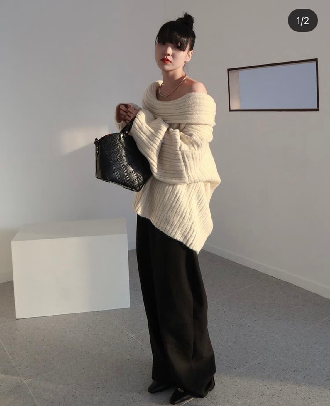 애옹쓰 오프숄더 니트 베이지 상품이미지2