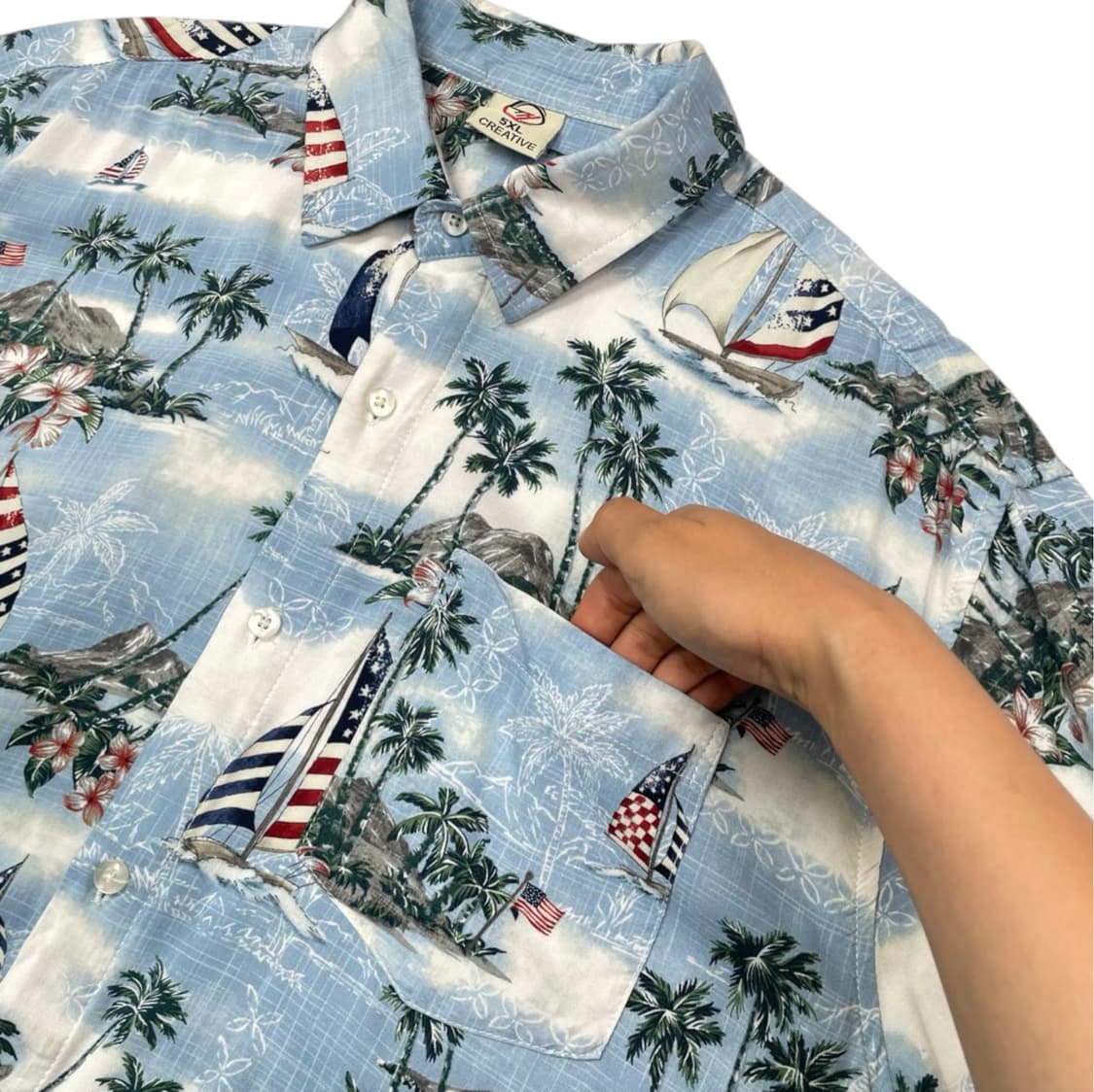 CREATIVE 스카이블루 패턴 하와이안 반팔 셔츠 5XL 상품이미지3