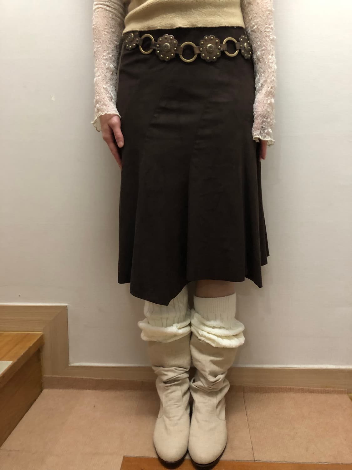 빈티지 브라운 스웨이드 롱 스커트 상품이미지4