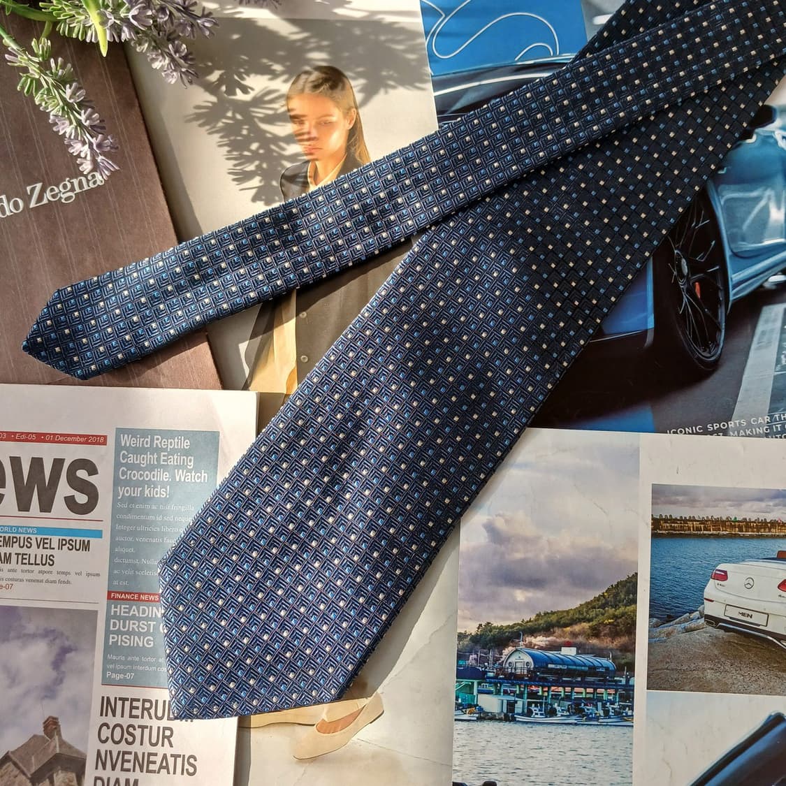 에르메네질도 제냐 자카드 패턴 넥타이 9.5cm A+등급 A19719 상품이미지2