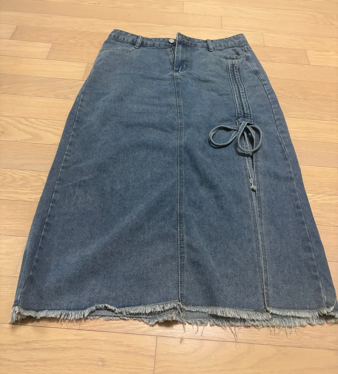 청 데님 스커트 컷팅 밑단 묶음 디테일 (XL) 상품이미지1