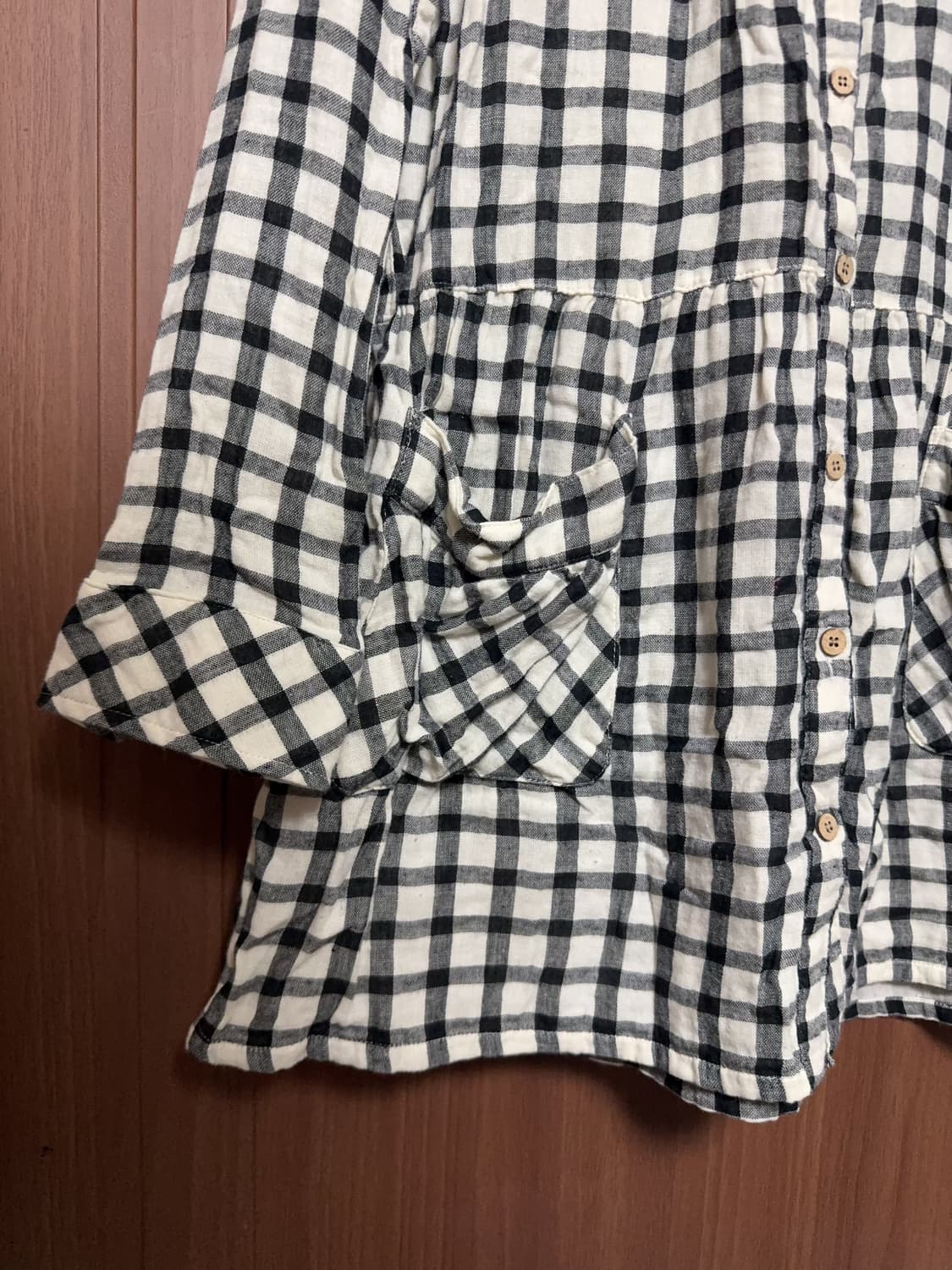 모리걸 하구미 빈티지 깅엄 체크 롱 셔츠 원피스 상품이미지3