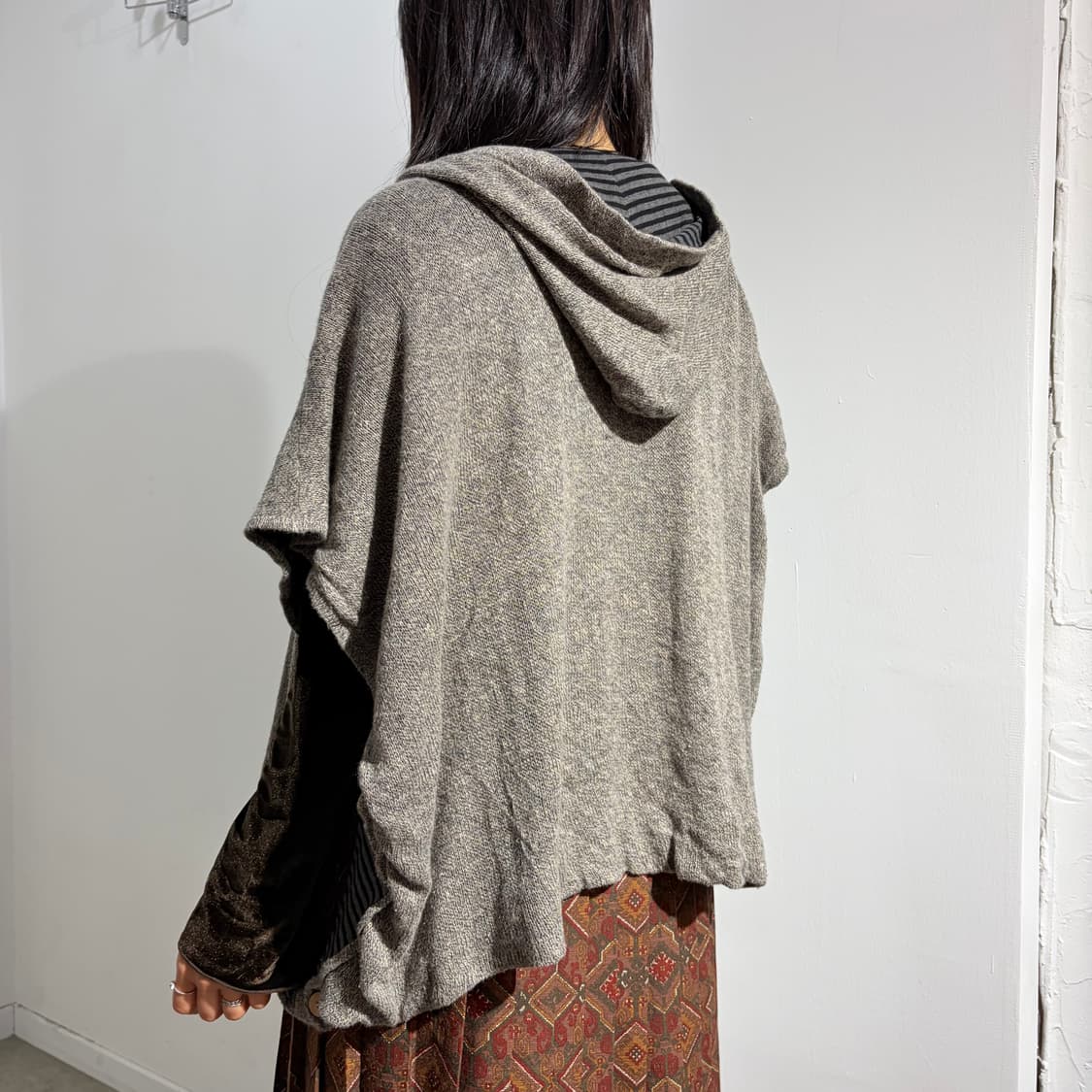 니트 스트라이프 리버시블 후드 케이프 망토 상품이미지5