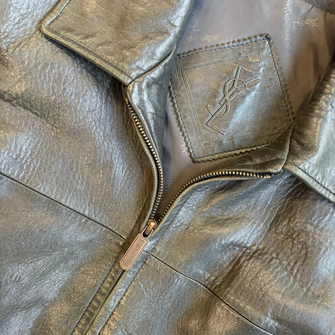 90s YSL 입생로랑 그린 양가죽 레더 자켓 상품이미지3