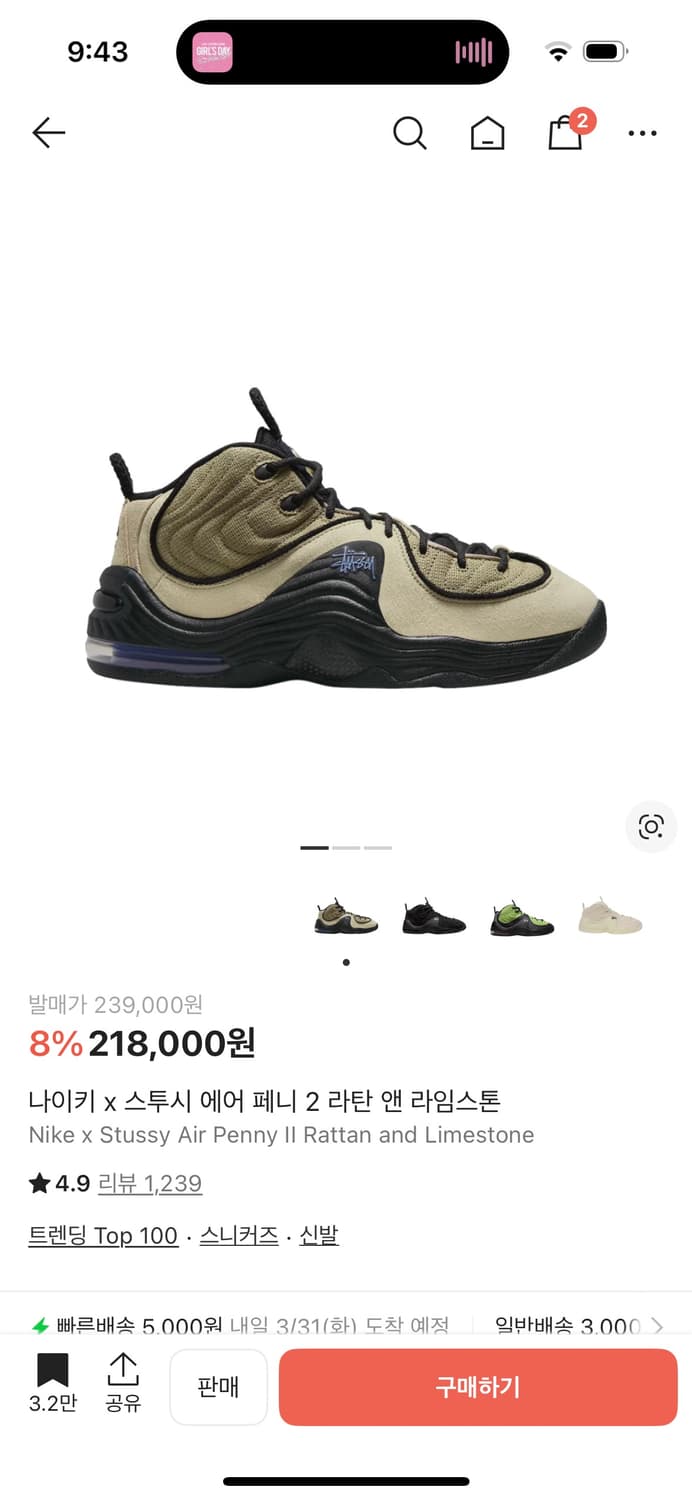 나이키 스투시 에어페니2 라임스톤 260 상품이미지1