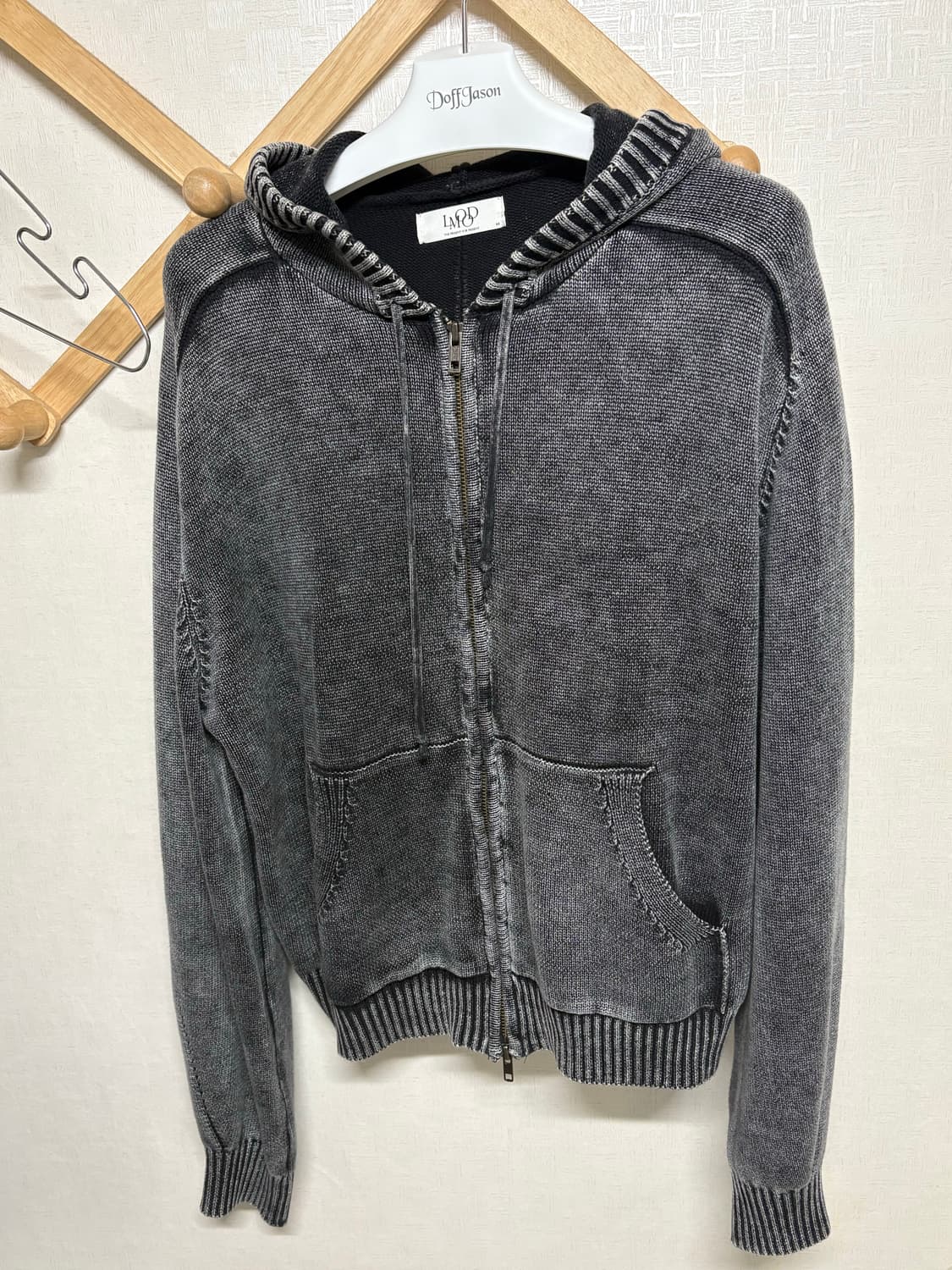 피스 다이드 후디 니트 집업 스테인 차콜 상품이미지2