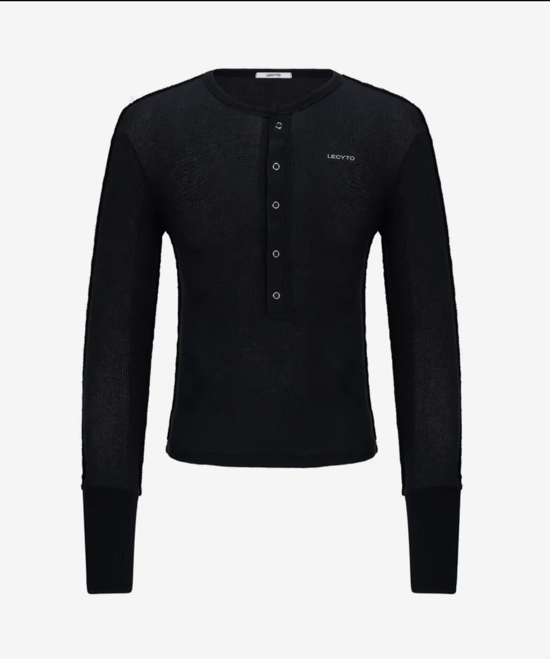 Henley Neck Waffle Slim T-shirt_[Black] 상품이미지1