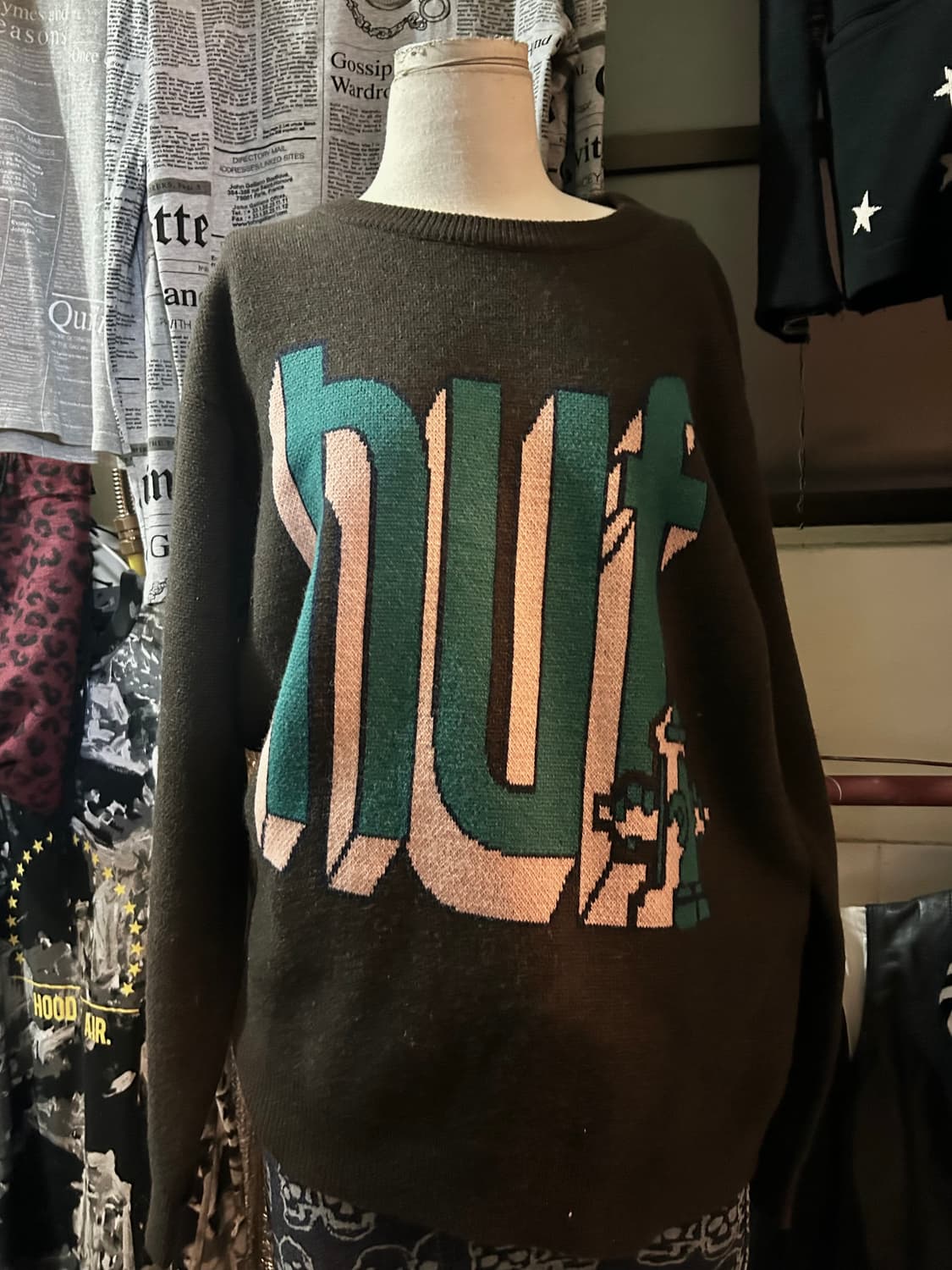 *rare* HUF 다크브라운 로고 니트 스웨터 상품이미지5