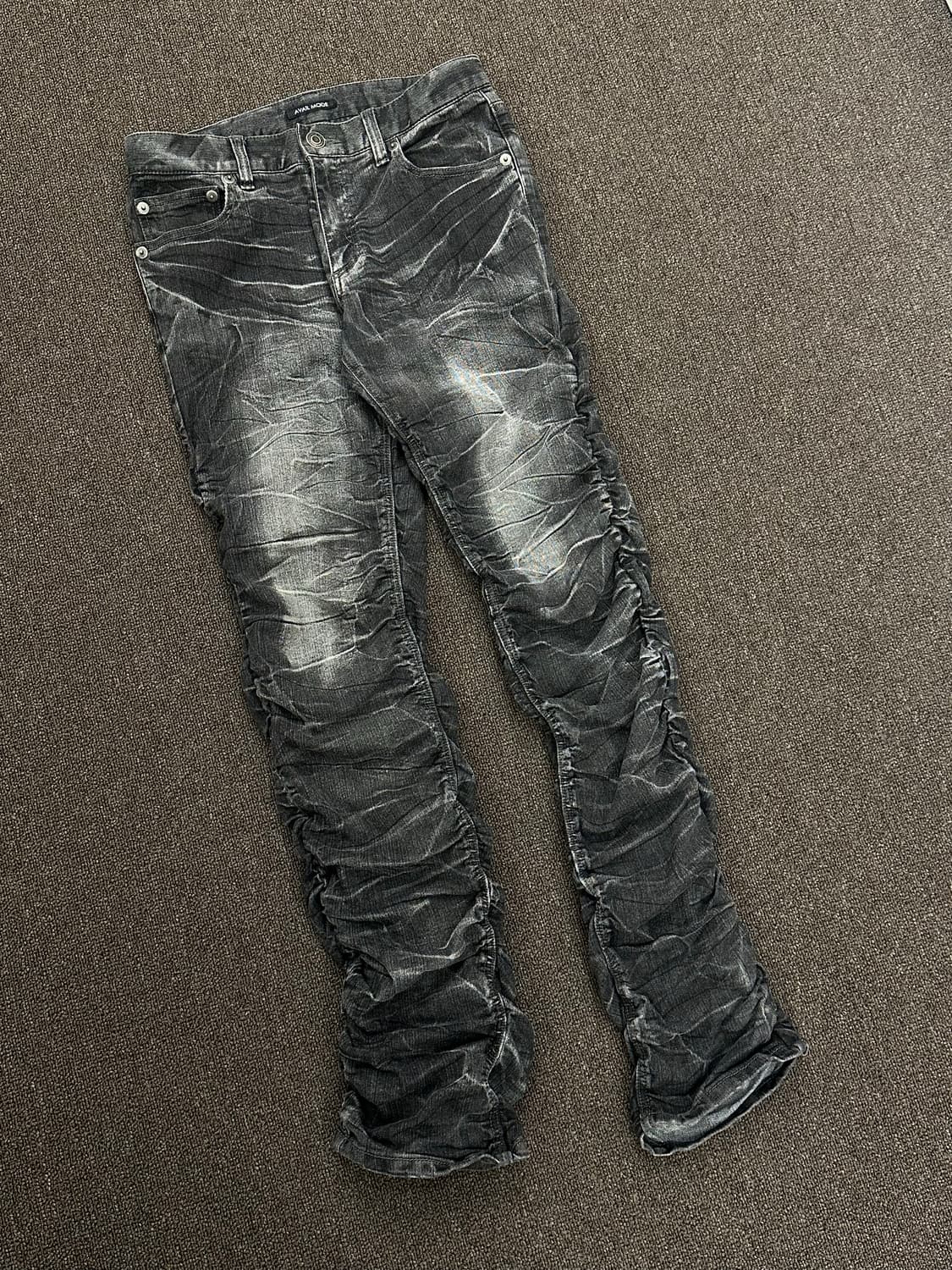 OS)재패니즈 빈티지 워시드 흑청 셔링 데님팬츠 상품이미지1