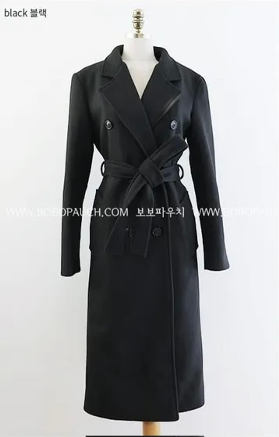 블랙 울 50% 롱 코트 상품이미지5