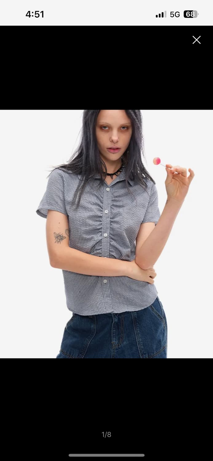 유쓰배쓰 CHECK SHIRRING SHIRT_BLUE 상품이미지1