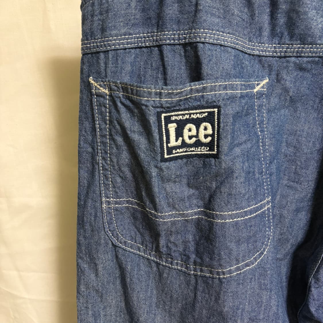 리 유니온 메이드 시보리 립 밴딩 샴브레이 퍼티그팬츠 / 블루, 34 상품이미지7