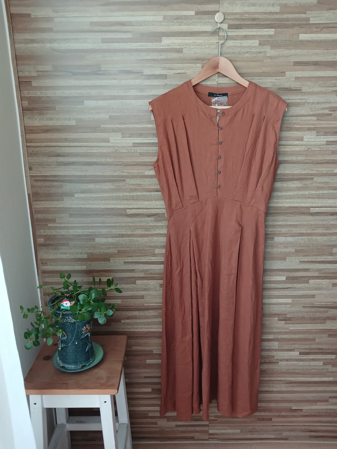W closet 옅은 브라운 린넨 원피스 상품이미지1
