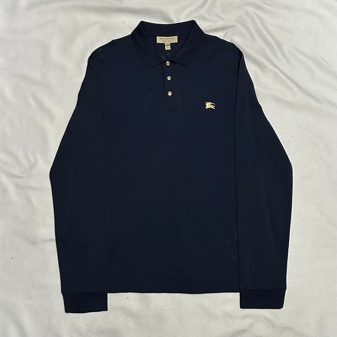 XL 버버리 골드로고 네이비 카라 긴팔 티셔츠 상품이미지2