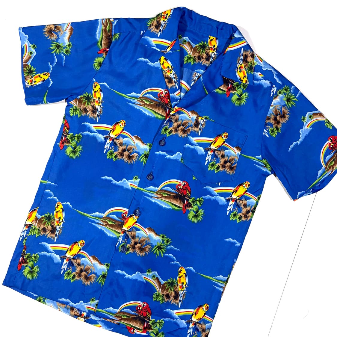 빈티지 패럿 블루 하와이안셔츠 L 상품이미지3