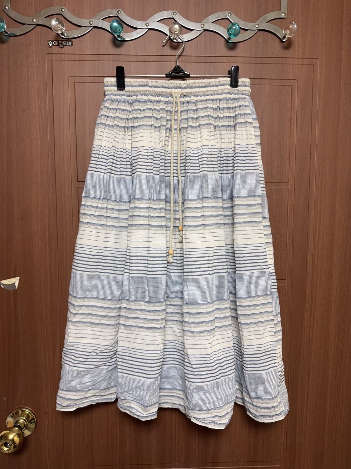 모리걸 하구미 일본 빈티지 스트라이프 우드 비즈 블루 롱 스커트 상품이미지1