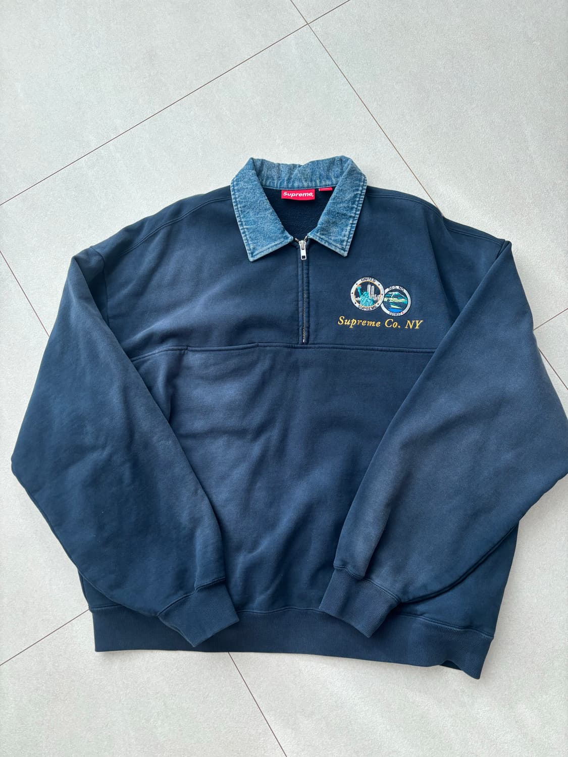 [M] 슈프림 데님 칼라 하프 집 스웨트셔츠 네이비 - 23SS 상품이미지2