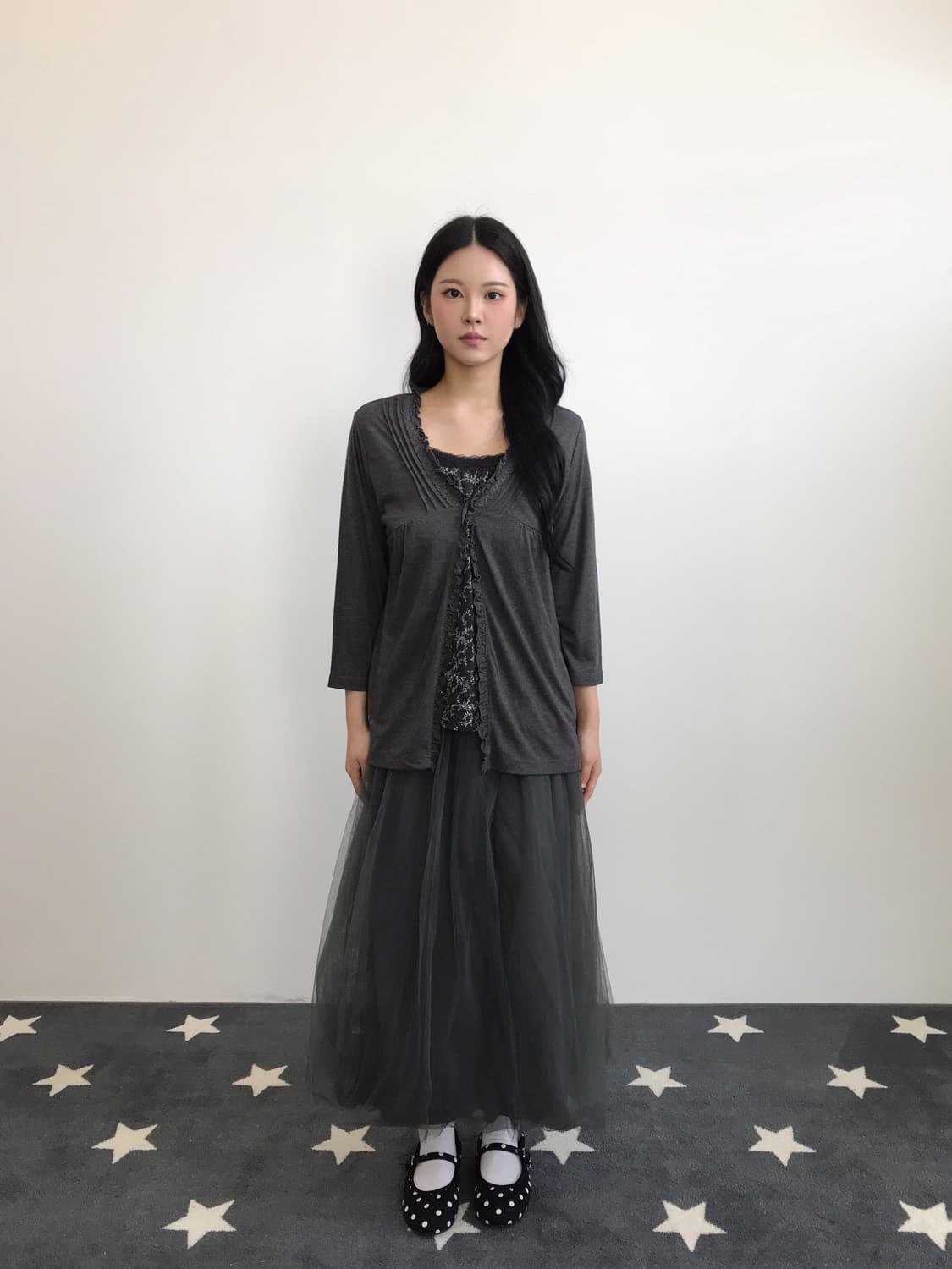 Jpn Grey Ruffle Trim Layered Top 상품이미지1