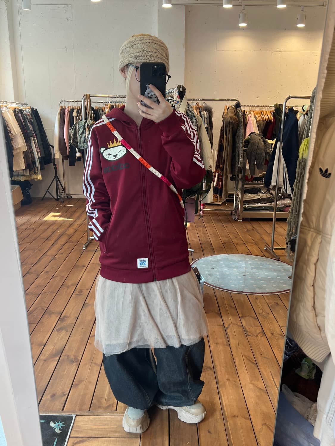 아디다스 버건디 베어 로고 후드 져지 상품이미지5