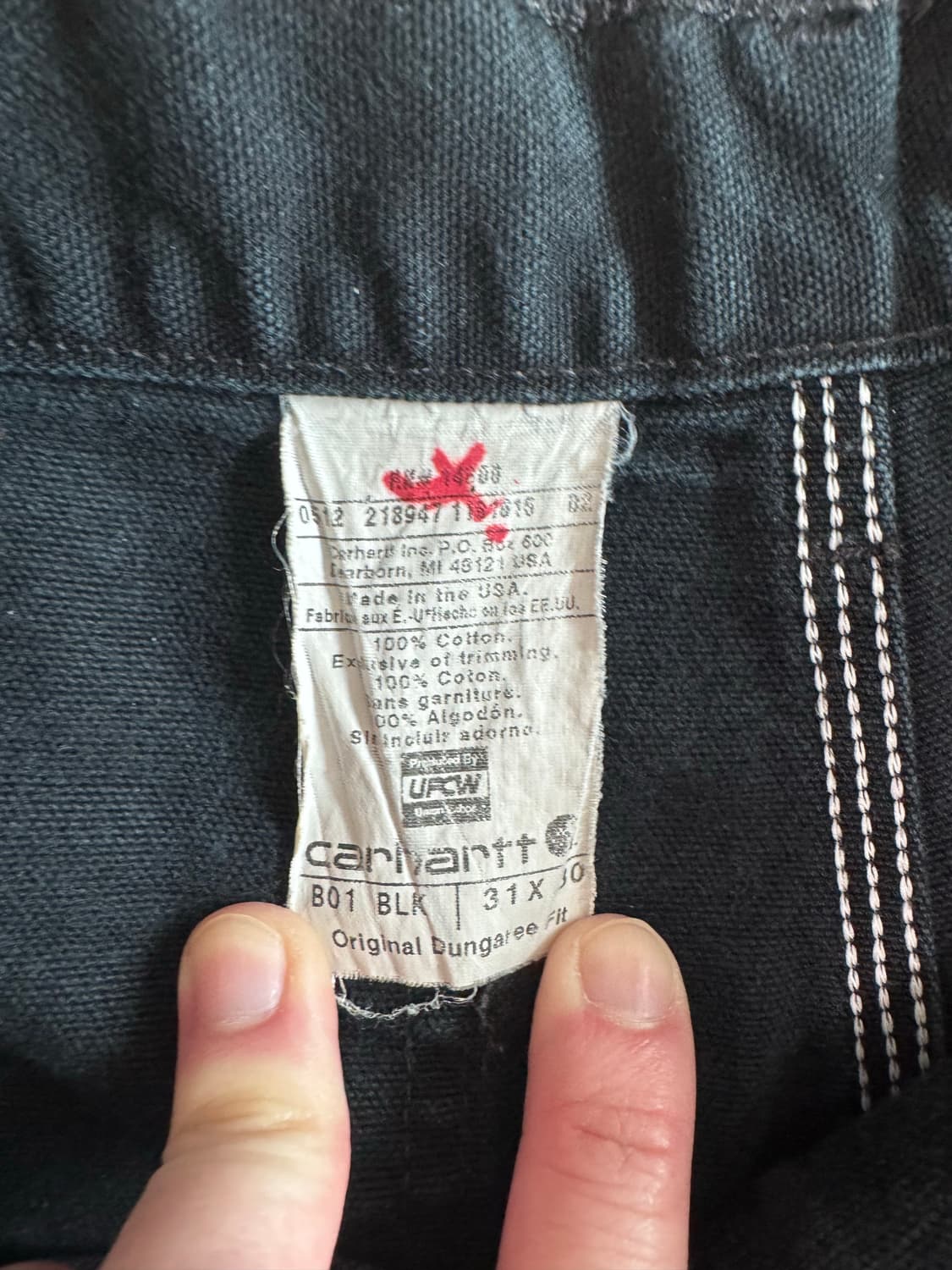 칼하트 더블니 b01 blk 실측(허리40/기장100) 상품이미지3