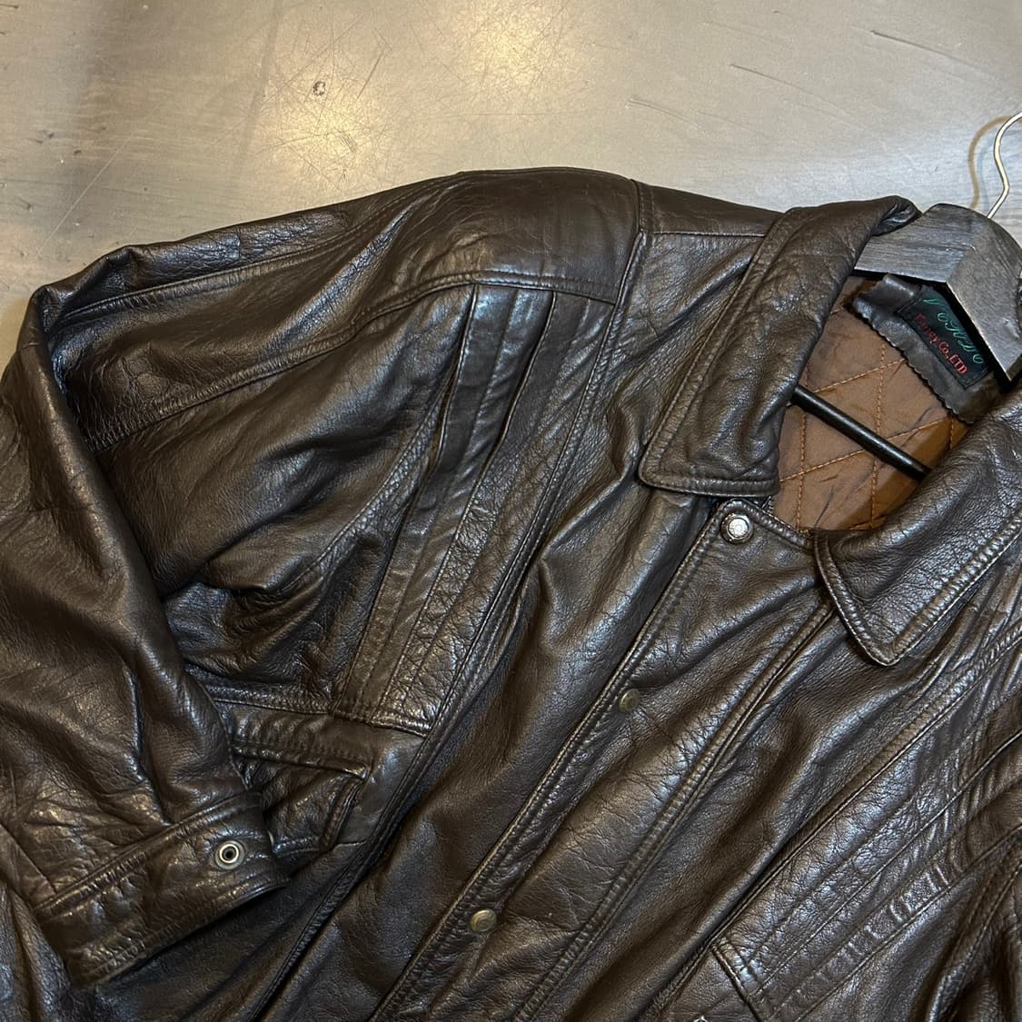 Brown bomber leather jk 상품이미지2