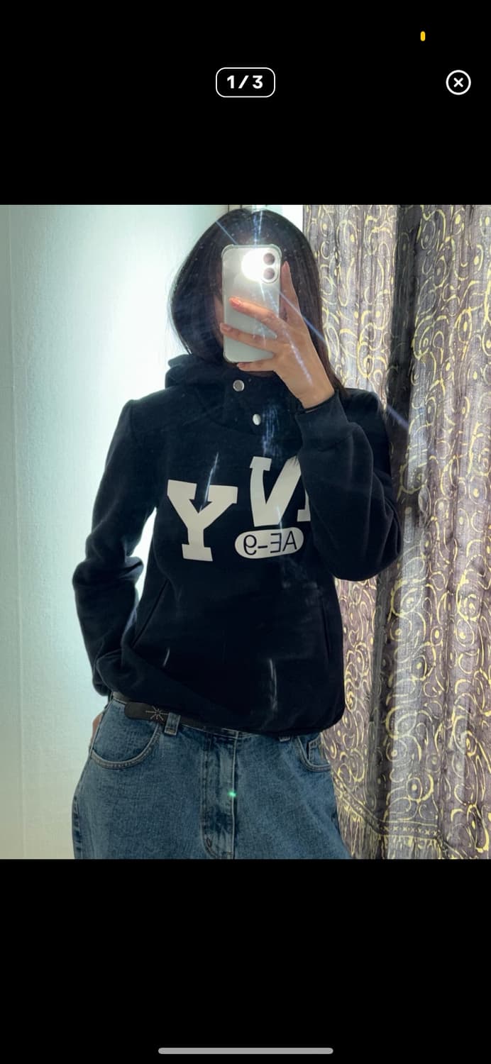 Vintage 펑크 투버튼 기모 후드티 상품이미지1