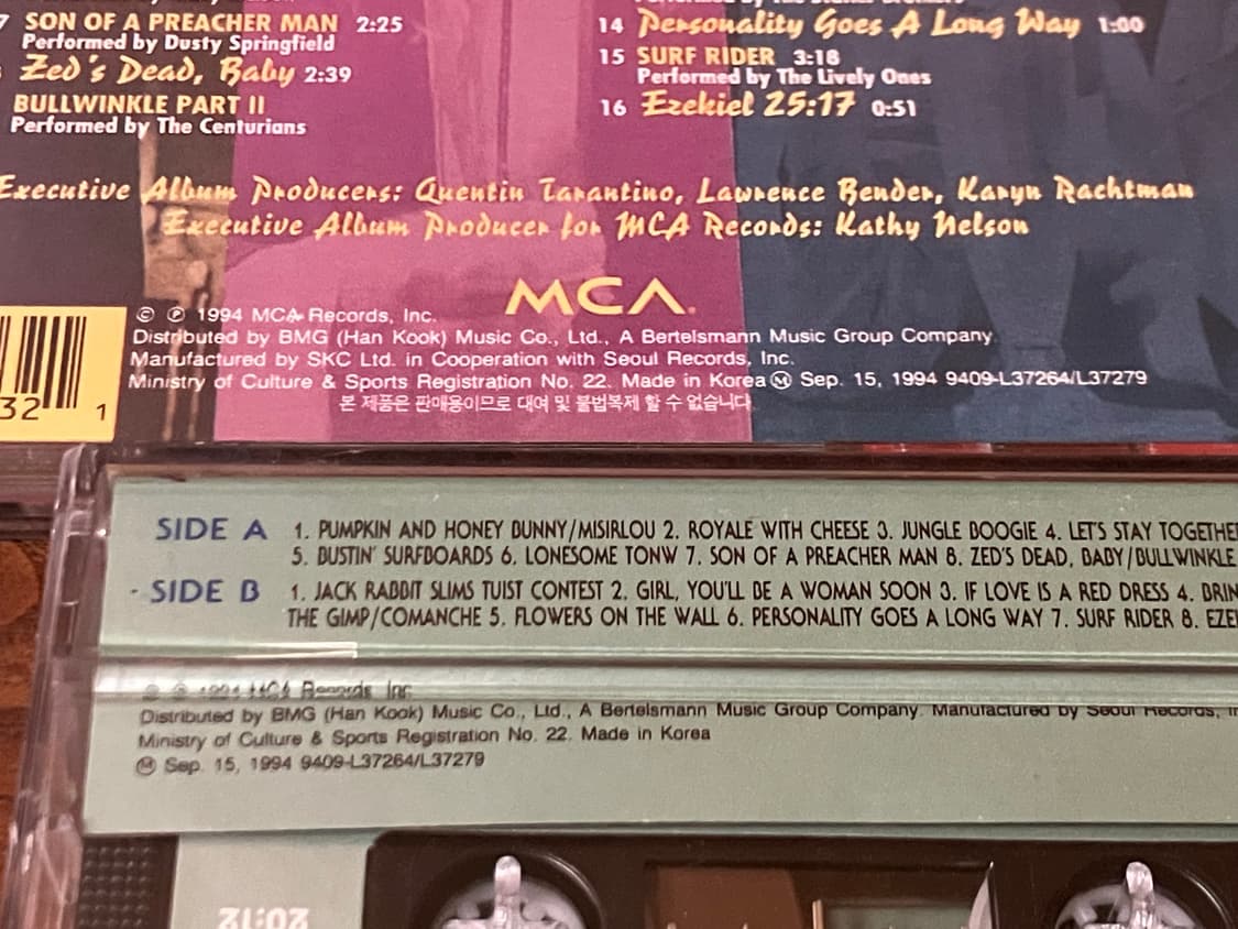 영화 펄프픽션 OST 라이센스 초판 CD + 카세트테이프 쿠엔틴타란티노 상품이미지4