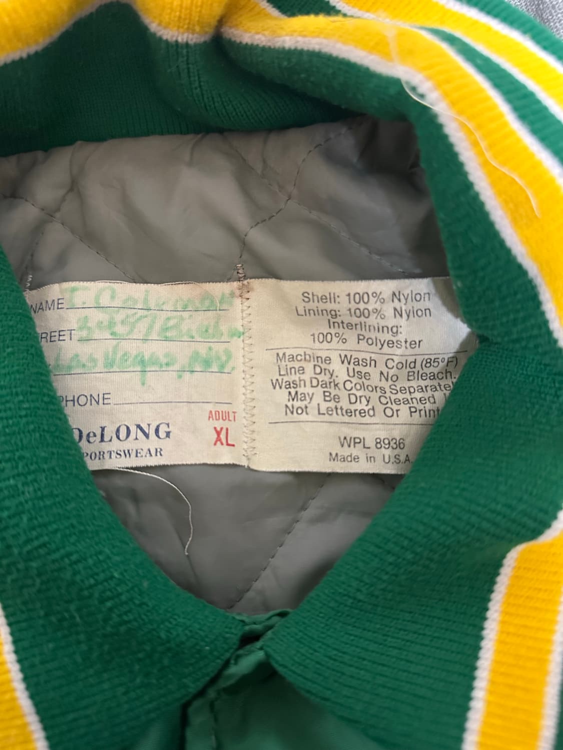 USA DeLONG 바시티 자켓 XL / 메이드인 USA / 그린&옐로 상품이미지3