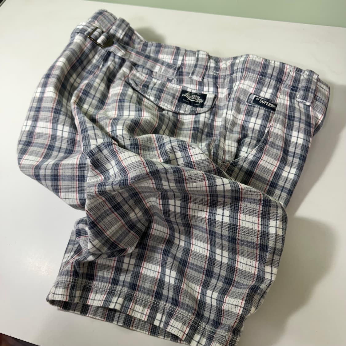 M 슈퍼드라이 코튼 버튼플라이 신치백 체크반바지 상품이미지1
