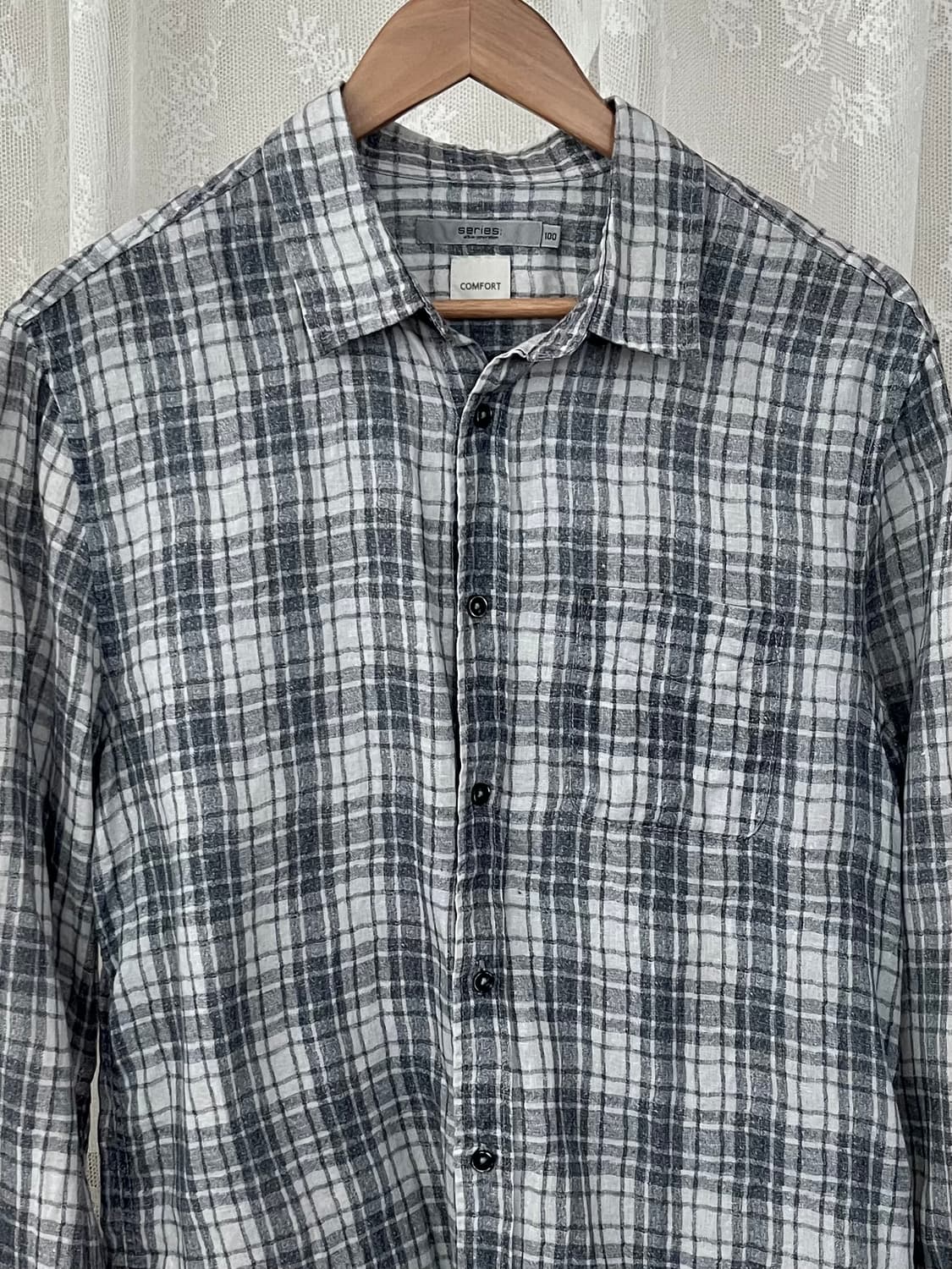 100) 시리즈 린넨 100 체크 셔츠 그레이 상품이미지3