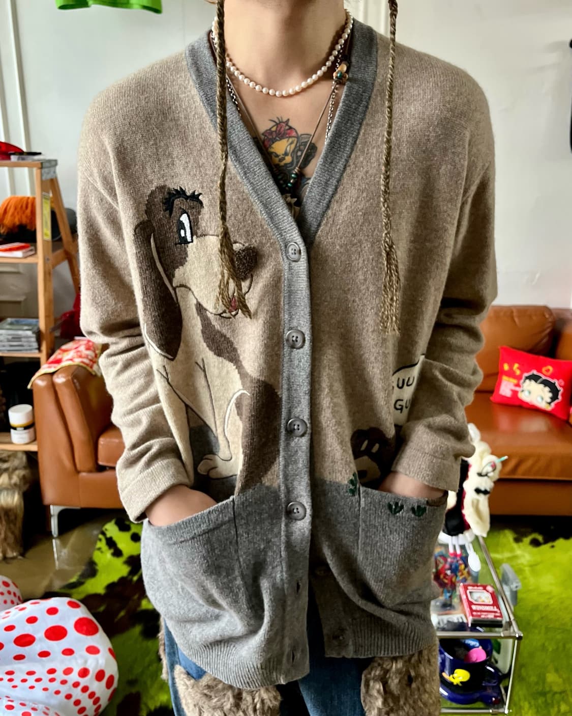 80-90s Italian Lambs Wool Knit Cardigan 상품이미지2