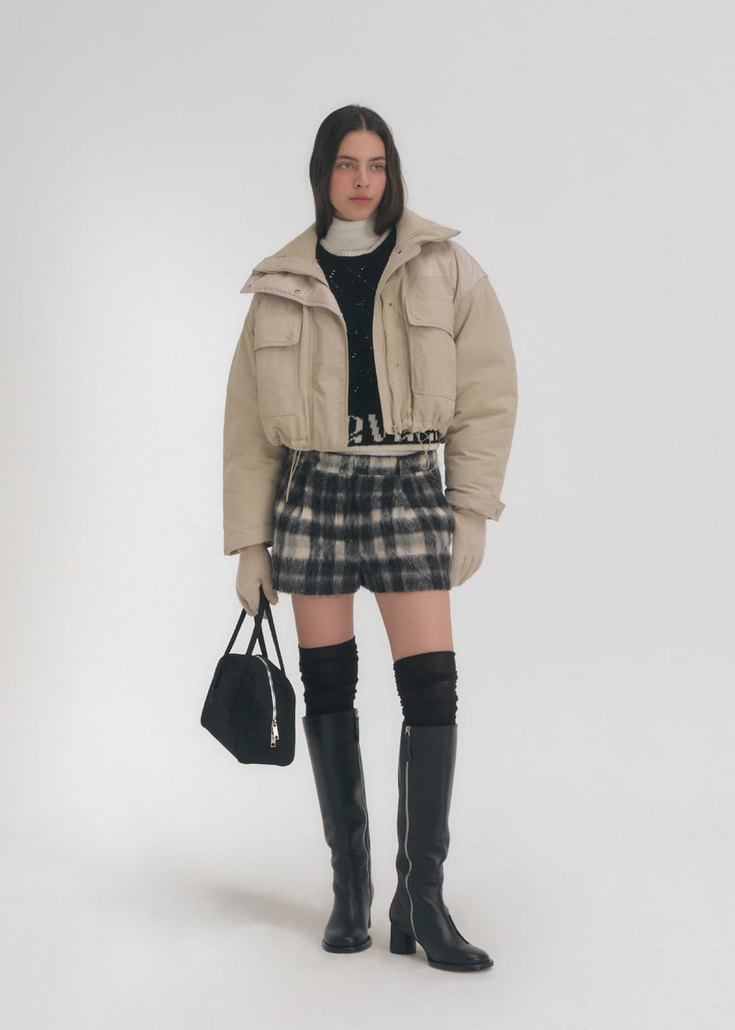 그로브 블로우 로우라이즈 쇼츠 팬츠 그레이체크 M사이즈 상품이미지3