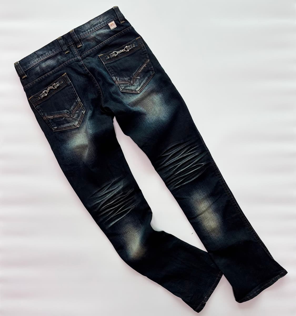 사이퍼 테크니컬 지퍼 & 체인 샌드 워싱 다크 블루 데님 상품이미지4