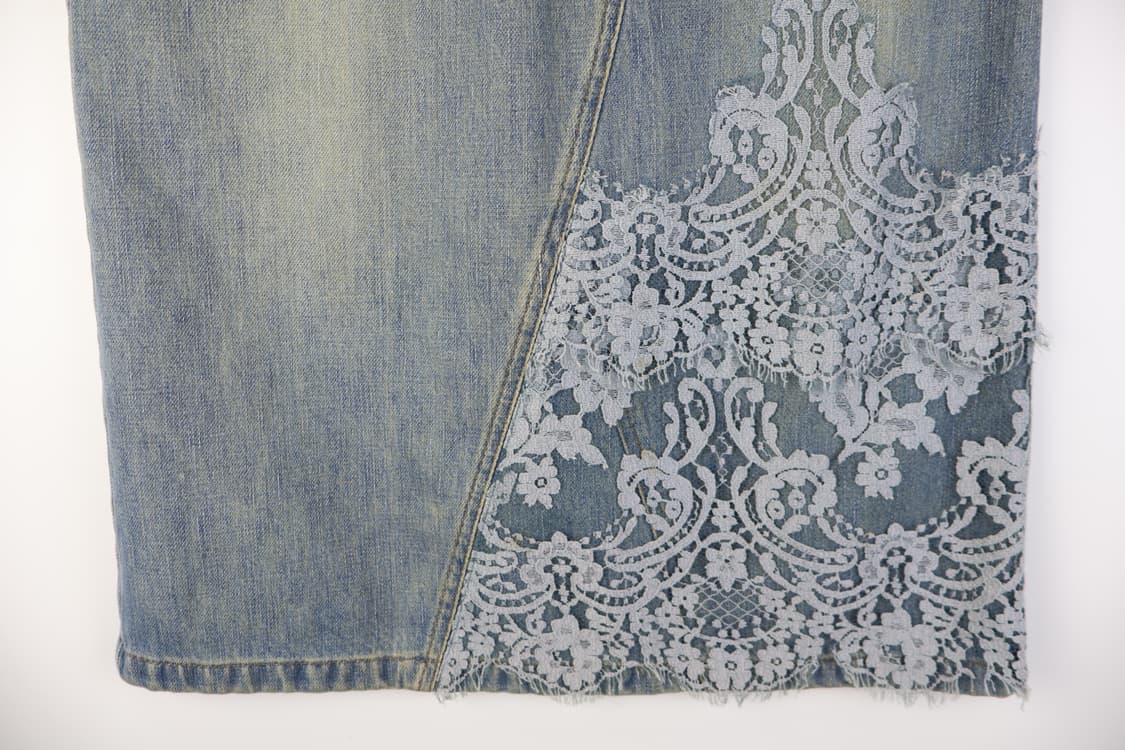 Vintage Denim lace details Midi Skirts 상품이미지8