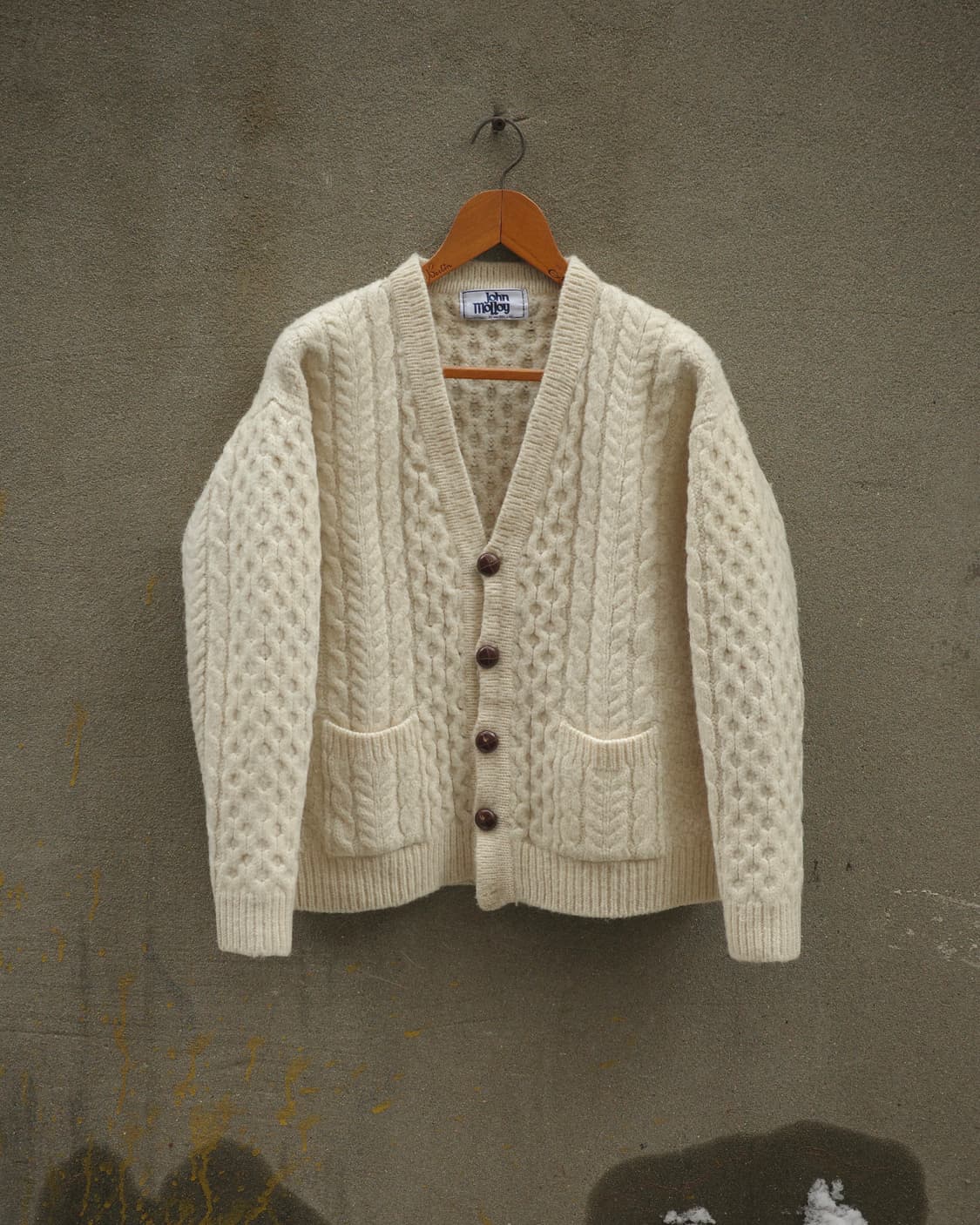 80‘s 아이리쉬 도네갈 피셔맨 아란 가디건 스웨터 상품이미지1