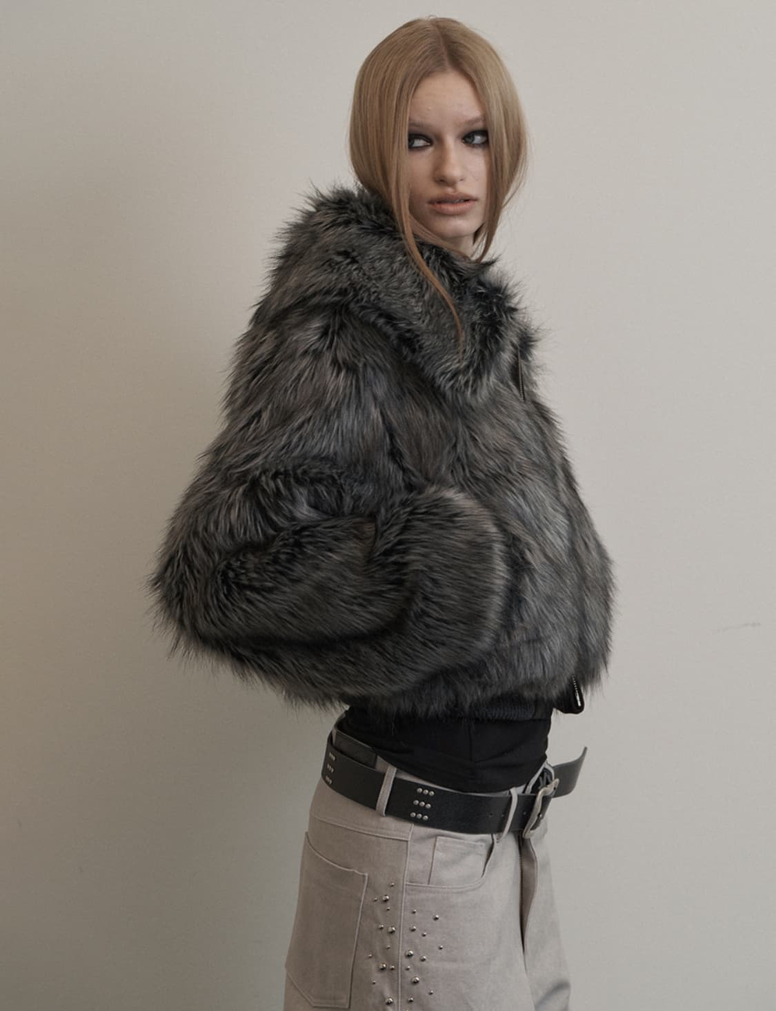 셋업이엑스이 FUR SHORT JACKET / CHARCOAL 상품이미지5